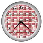 Red plaid pattern Wall Clocks (Silver) 