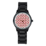 Red plaid pattern Stainless Steel Round Watch