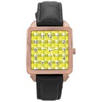 Yellow plaid pattern Rose Gold Leather Watch 