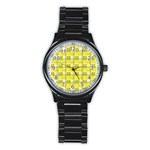 Yellow plaid pattern Stainless Steel Round Watch
