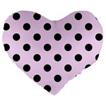 Polka Dots - Black on Pale Thistle Violet Large 19  Premium Heart Shape Cushion