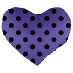 Polka Dots - Black on Ube Violet Large 19  Premium Heart Shape Cushion