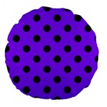 Polka Dots - Black on Violet Large 18  Premium Round Cushion