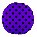 Polka Dots - Black on Violet Large 18  Premium Flano Round Cushion