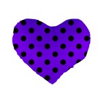 Polka Dots - Black on Violet Standard 16  Premium Flano Heart Shape Cushion
