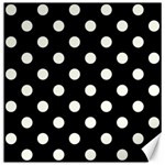 Polka Dots - Ivory on Black Canvas 16  x 16 