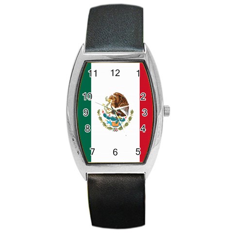 Flag_of_Mexico Barrel Style Metal Watch from UrbanLoad.com Front