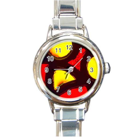 Yellow and Red Stained Glass Round Italian Charm Watch from UrbanLoad.com Front