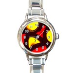 Yellow and Red Stained Glass Round Italian Charm Watch