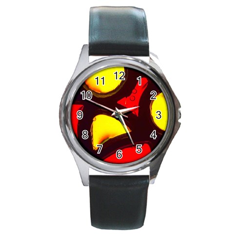 Yellow and Red Stained Glass Round Metal Watch from UrbanLoad.com Front