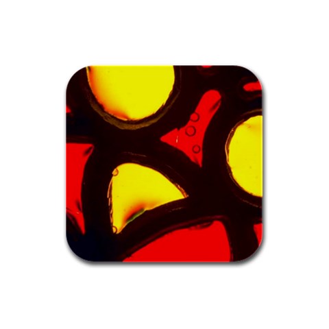 Yellow and Red Stained Glass Rubber Square Coaster (4 pack) from UrbanLoad.com Front