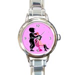 Salon- Silhouette-Pink Round Italian Charm Watch