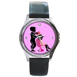 Salon- Silhouette-Pink Round Metal Watch