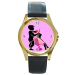 Salon- Silhouette-Pink Round Gold Metal Watch