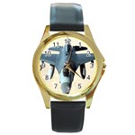 F-16 Fighting Falcon Round Gold Metal Watch