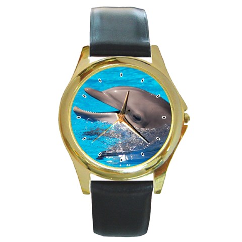 Dolphin Round Gold Metal Watch from UrbanLoad.com Front