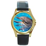 Dolphin Round Gold Metal Watch
