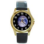 Earth from Space Round Gold Metal Watch