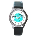 Blue lip decal Round Metal Watch