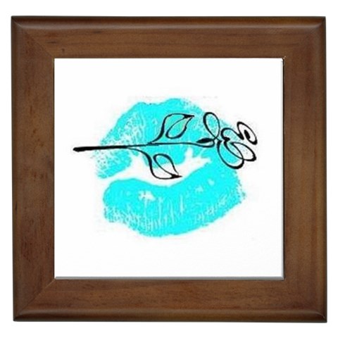 Blue lip decal Framed Tile from UrbanLoad.com Front
