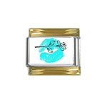 Blue lip decal Gold Trim Italian Charm (9mm)