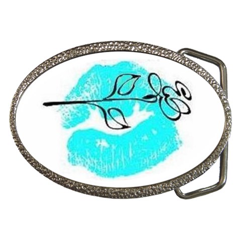 Blue lip decal Belt Buckle from UrbanLoad.com Front