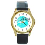 Blue lip decal Round Gold Metal Watch