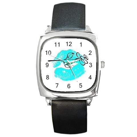 Blue lip decal Square Metal Watch from UrbanLoad.com Front
