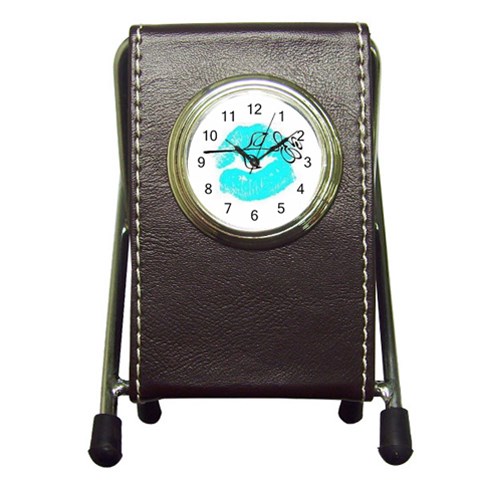 Blue lip decal Pen Holder Desk Clock from UrbanLoad.com Front