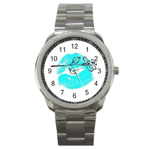 Blue lip decal Sport Metal Watch from UrbanLoad.com Front