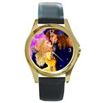 Forget Me Not Round Gold Metal Watch