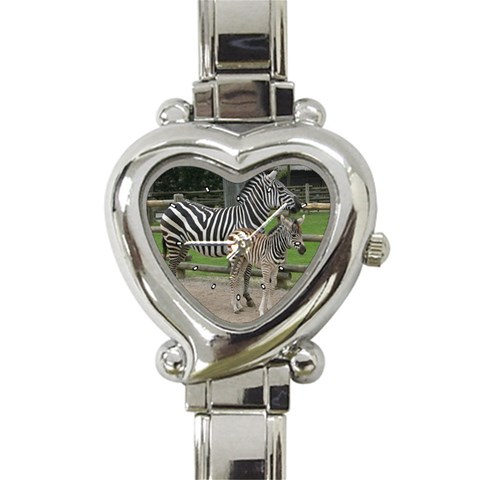 ZEBRA AND CALF Wild Animal Zoo Jungle Heart Charm Watch from UrbanLoad.com Front