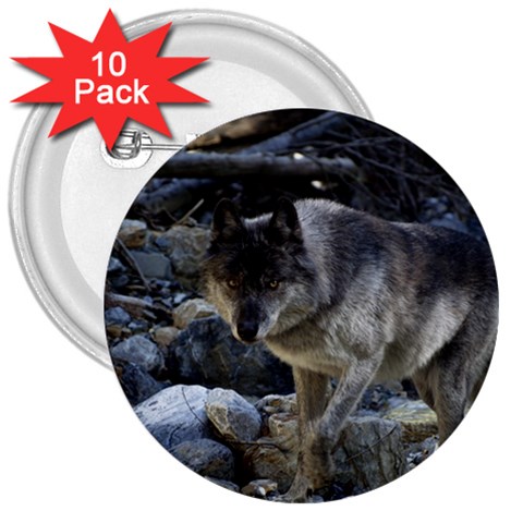 Vision Quest Grey Wolf 3  Button (10 pack) from UrbanLoad.com Front