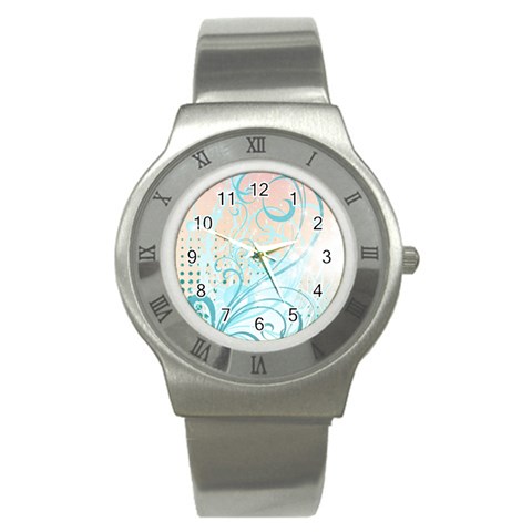 Pink Blue Pattern Stainless Steel Watch from UrbanLoad.com Front
