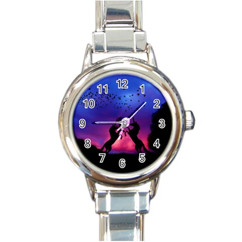 Unicorn Sunset Round Italian Charm Watch from UrbanLoad.com Front