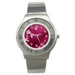 Pink Flower Art Stainless Steel Watch