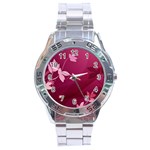 Pink Flower Art Stainless Steel Analogue Watch