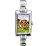 Puppy In Grass Rectangle Italian Charm Watch