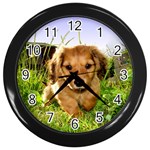 Puppy In Grass Wall Clock (Black)