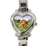 Puppy In Grass Heart Italian Charm Watch