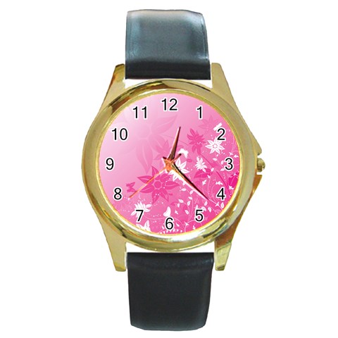 Valentines Flowers Round Gold Metal Watch from UrbanLoad.com Front