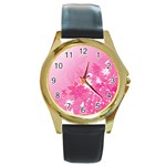 Valentines Flowers Round Gold Metal Watch