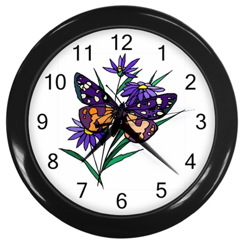 Flower and Exotic Butterfly Wall Clock (Black) from UrbanLoad.com Front