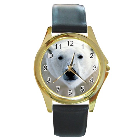 Fabulous Polar Bear Round Gold Metal Watch from UrbanLoad.com Front