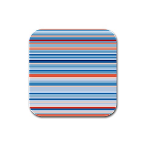Blue And Coral Stripe 2 Rubber Square Coaster (4 pack)  from UrbanLoad.com Front