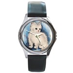 White Kitten Round Metal Watch