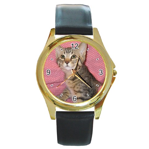 Adorable Kitten Round Gold Metal Watch from UrbanLoad.com Front