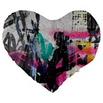 Graffiti Grunge Large 19  Premium Flano Heart Shape Cushion