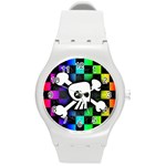 Checker Rainbow Skull Round Plastic Sport Watch (M)