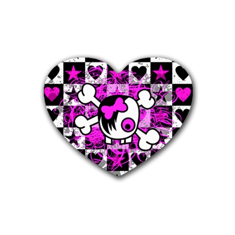 Emo Scene Girl Skull Rubber Heart Coaster (4 pack) from UrbanLoad.com Front